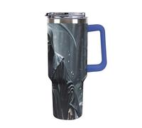 DWTJKMS Grim Reaper Gobelet en acier inoxydable étanche de grande capacité avec poignée et paille - Gobelet isotherme à double paroi sous vide - Réutilisable - Garde au froid ou au chaud - Bleu foncé