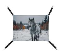 DWTJKMS Hamac pour chat avec cheval gris dans un paysage d'hiver enneigé - Hamac de couchage doux réglable pour animaux domestiques - Utilisation toutes saisons pour chats, furets, chiots, lapins