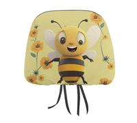 DWTJKMS Happy Bee Lot de 2 housses réglables et réutilisables pour appuie-tête de voiture - Accessoires d'intérieur de voiture - Jolies housses de protection vintage pour la plupart des voitures