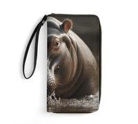 DWTJKMS Hippo Portefeuille long mince en cuir PU pour homme femme portefeuille minimaliste avec fentes pour cartes, blanc, 19,7 x 10,5 cm, blanc, 19.7x10.5cm