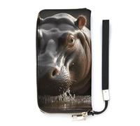 DWTJKMS Hippo Portefeuille long mince en cuir PU pour homme femme portefeuille minimaliste avec fentes pour cartes, blanc, 20 x 10,5 cm, blanc, 20x10.5cm