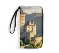 DWTJKMS Hohenschwangau Portefeuille long fin en cuir synthétique pour homme et femme, portefeuille minimaliste avec fentes pour cartes, blanc, 19,7 x 10,5 cm, blanc, 19.7x10.5cm