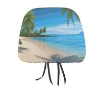 DWTJKMS Housse de protection pour appuie-tête de siège de voiture motif plage hawaïenne avec palmiers - 1 pièce réglable et réutilisable - Accessoire d'intérieur de voiture mignon vintage - Pour la