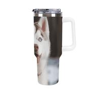 DWTJKMS Husky Piquant Dog Gobelet en acier inoxydable de 1200 ml - Anti-fuite - Grande capacité - Tasse de voiture avec poignée et paille - Gobelet isotherme à double paroi sous vide - Réutilisable