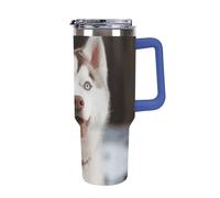 DWTJKMS Husky Piquant Dog Gobelet en acier inoxydable de 1200 ml - Anti-fuite - Grande capacité - Tasse de voiture avec poignée et paille - Gobelet isotherme à double paroi sous vide - Réutilisable