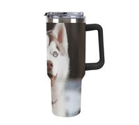 DWTJKMS Husky Piquant Dog Gobelet en acier inoxydable de 1200 ml - Anti-fuite - Grande capacité - Tasse de voiture avec poignée et paille - Gobelet isotherme à double paroi sous vide - Réutilisable