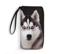 DWTJKMS Husky Portefeuille long fin en cuir synthétique pour homme et femme avec emplacements pour cartes, blanc, 19,7 x 10,5 cm, blanc, 19.7x10.5cm