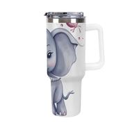DWTJKMS Joli gobelet en acier inoxydable avec poignée et paille, gobelet isotherme à double paroi, réutilisable, garde froid ou chaud, motif éléphant