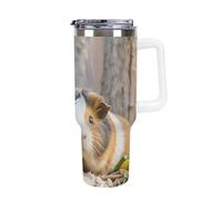 DWTJKMS Joli gobelet en acier inoxydable de 1200 ml - Anti-fuite - Grande capacité - Tasse de voiture avec poignée et paille - Isolation sous vide à double paroi - Réutilisable - Garde les boissons