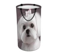 DWTJKMS Joli panier à linge pour chien maltais, panier à linge sale pliable avec poignées de transport facile, grand panier de rangement pour buanderie, dortoir, famille