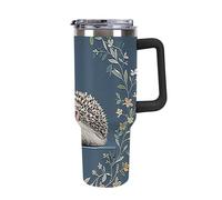 DWTJKMS Joli petit hérisson en acier inoxydable - Gobelet étanche de grande capacité avec poignée et paille - Tasse isotherme à double paroi sous vide - Réutilisable - Garde les boissons froides ou