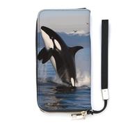 DWTJKMS Killer Whale Portefeuille long fin en cuir synthétique pour homme et femme Portefeuille minimaliste avec emplacements pour cartes, blanc, 20 x 10,5 cm, blanc, 20x10.5cm