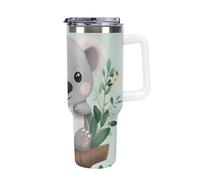 DWTJKMS Koala Gobelet en acier inoxydable étanche de grande capacité avec poignée et paille - Tasse isotherme à double paroi sous vide - Réutilisable - Garde les boissons froides ou chaudes - Style