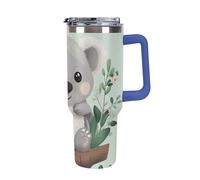DWTJKMS Koala Gobelet en acier inoxydable étanche de grande capacité avec poignée et paille - Tasse isotherme à double paroi sous vide - Réutilisable - Garde au froid ou au chaud - Style bleu foncé
