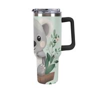 DWTJKMS Koala Gobelet en acier inoxydable étanche de grande capacité avec poignée et paille - Tasse isotherme à double paroi sous vide - Réutilisable - Garde les boissons froides ou chaudes - Style