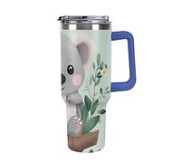DWTJKMS Koala Gobelet en acier inoxydable étanche de grande capacité avec poignée et paille - Tasse isotherme à double paroi sous vide - Réutilisable - Garde au froid ou au chaud - Style bleu foncé