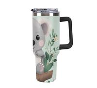 DWTJKMS Koala Gobelet en acier inoxydable étanche de grande capacité avec poignée et paille - Tasse isotherme à double paroi sous vide - Réutilisable - Garde les boissons froides ou chaudes - Style
