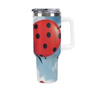 DWTJKMS Ladybug And Cloud Gobelet en acier inoxydable étanche de grande capacité avec poignée et paille - Gobelet isotherme à double paroi sous vide - Réutilisable - Garde le froid ou le chaud - Style