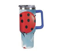 DWTJKMS Ladybug And Cloud Gobelet en acier inoxydable étanche de grande capacité avec poignée et paille - Gobelet isotherme à double paroi sous vide - Pour garder au froid ou au chaud - Bleu foncé