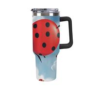 DWTJKMS Ladybug And Cloud Gobelet en acier inoxydable étanche de grande capacité avec poignée et paille - Gobelet isotherme à double paroi sous vide - Réutilisable - Garde au froid ou au chaud - Style