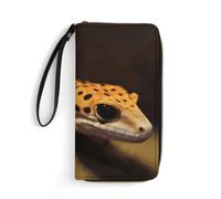 DWTJKMS Leopard Little Gecko Portefeuille long fin en cuir PU pour homme femme portefeuille minimaliste avec fentes pour cartes, blanc, 19,7 x 10,5 cm, blanc, 19.7x10.5cm