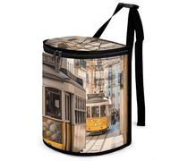 DWTJKMS Lisbon Tram Poubelle de voiture avec couvercle de grande capacité à suspendre, étanche, étanche, accessoires d'intérieur