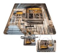 DWTJKMS Lisbonne Tapis de pique-nique en tramway pliable et imperméable avec sac fourre-tout Grand tapis de pique-nique d'extérieur 147,3 x 147,3 cm Couverture de camping pour plage, parc, voyage