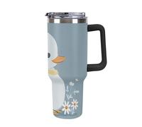 DWTJKMS Little White Duck Gobelet en acier inoxydable de 1200 ml - Anti-fuite - Tasse de voiture de grande capacité avec poignée et paille - Gobelet isotherme à double paroi sous vide - Réutilisable