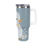 DWTJKMS Little White Duck Gobelet en acier inoxydable étanche de grande capacité avec poignée et paille - Tasse isotherme à double paroi sous vide - Réutilisable - Garde les boissons froides ou
