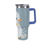 DWTJKMS Little White Duck Gobelet en acier inoxydable étanche de grande capacité avec poignée et paille - Tasse isotherme à double paroi sous vide - Réutilisable - Garde au froid ou au chaud - Style