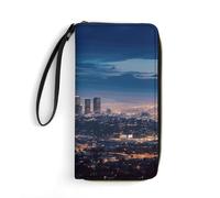 DWTJKMS Los Angeles Skyline Long portefeuille fin en cuir PU pour homme femme portefeuille minimaliste avec fentes pour cartes, blanc, 19,7 x 10,5 cm, blanc, 19.7x10.5cm