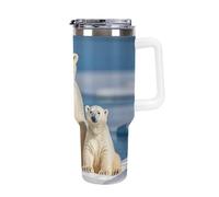DWTJKMS Lot de 2 gobelets en acier inoxydable avec poignée et paille, à double paroi, isotherme, réutilisable, garde les boissons froides ou chaudes, 1200 ml, blanc
