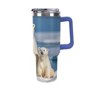 DWTJKMS Lot de 2 gobelets en acier inoxydable avec poignée et paille, à double paroi, isotherme, réutilisable, garde au froid ou au chaud, 1200 ml, bleu foncé