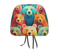 DWTJKMS Lot de 2 housses d'appui-tête réglables et réutilisables pour sièges de voiture - Motif ours colorés - Accessoires d'intérieur de voiture mignons et vintage - Pour la plupart des voitures