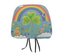 DWTJKMS Lot de 2 housses pour appuie-tête de siège de voiture, motif trèfle arc-en-ciel, réglables, réutilisables, accessoires d'intérieur de voiture, mignonnes et vintage, pour la plupart des