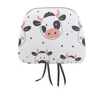 DWTJKMS Lot de 2 housses réglables et réutilisables pour appuie-tête de voiture avec imprimé vache de dessin animé, accessoires d'intérieur de voiture, mignonnes, vintage, pour la plupart des voitures