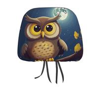 DWTJKMS Lot de 2 housses réglables et réutilisables pour appuie-tête de voiture Motif chouette et lune jaune