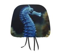 DWTJKMS Lot de 2 housses réglables et réutilisables pour appuie-tête de voiture, motif hippocampe, bleu, pour la plupart des voitures