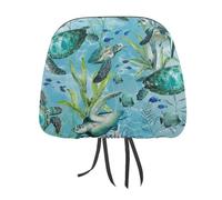 DWTJKMS Lot de 2 housses réglables et réutilisables pour appuie-tête de voiture Motif tortue de mer Bleu