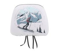 DWTJKMS Lot de 2 housses réglables et réutilisables pour appuie-tête de voiture sur le thème du ski, accessoires d'intérieur de voiture, mignonnes et vintage, pour la plupart des voitures