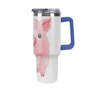 DWTJKMS Lovely Pig Gobelet en acier inoxydable de 1200 ml étanche avec poignée et paille - Tasse isotherme à double paroi sous vide réutilisable pour garder au froid ou au chaud - Bleu foncé