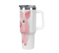 DWTJKMS Lovely Pig - Gobelet en acier inoxydable de 1200 ml, étanche, grande capacité pour voiture avec poignée et paille, gobelet isotherme à double paroi, réutilisable, garde froid ou chaud, blanc