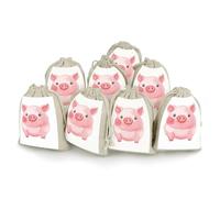 DWTJKMS Lovely Pig Lot de 8 petites pochettes cadeaux portables avec cordon de serrage réutilisables en coton et lin pour mariage, voyage, bureau, entraînement (unisexe)