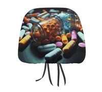 DWTJKMS Medicine Pills Lot de 2 housses réglables et réutilisables pour appuie-tête de voiture - Accessoires d'intérieur de voiture - Pour la plupart des voitures