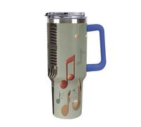 DWTJKMS Microphone avec note de musique en acier inoxydable - Gobelet étanche de grande capacité avec poignée et paille - Gobelet isotherme à double paroi sous vide - Réutilisable - Garde au froid ou