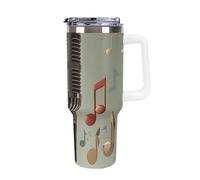 DWTJKMS Microphone avec note de musique - Gobelet en acier inoxydable de 1,2 l - Anti-fuite - Grande capacité - Tasse de voiture avec poignée et paille - Gobelet isotherme à double paroi sous vide