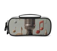 DWTJKMS Microphone avec note de musique - Trousse de maquillage portable en cuir - Petit organiseur étanche - Trousse de toilette - Pinceaux, crayons et accessoires de maquillage de voyage
