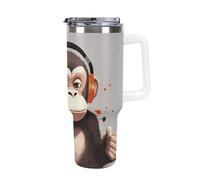 DWTJKMS Music Monkey Gobelet en acier inoxydable étanche de grande capacité avec poignée et paille - Tasse isotherme à double paroi sous vide - Réutilisable - Garde les boissons froides ou chaudes