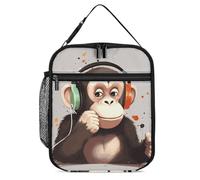 DWTJKMS Music Monkey Sac à déjeuner isotherme, étanche pour homme et femme, avec poignée, boîte à déjeuner isotherme réutilisable pour bureau, travail, pique-nique
