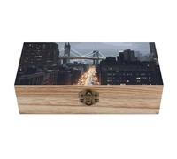 DWTJKMS New York City Grande boîte de rangement décorative en bois avec couvercle à charnière et fermoir à l'avant pour travaux manuels, boîte à bijoux vintage en bois